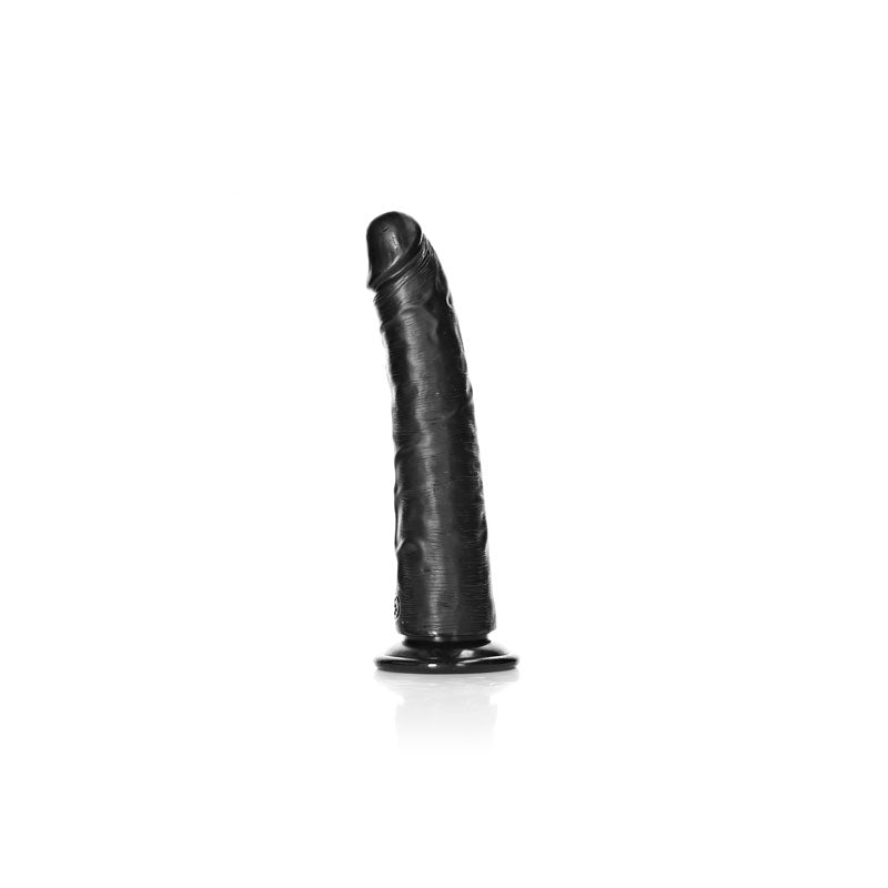 REALROCK realistic slim dildo with suction cup - 18cm black dong with realistic veins for G-spot stimulation