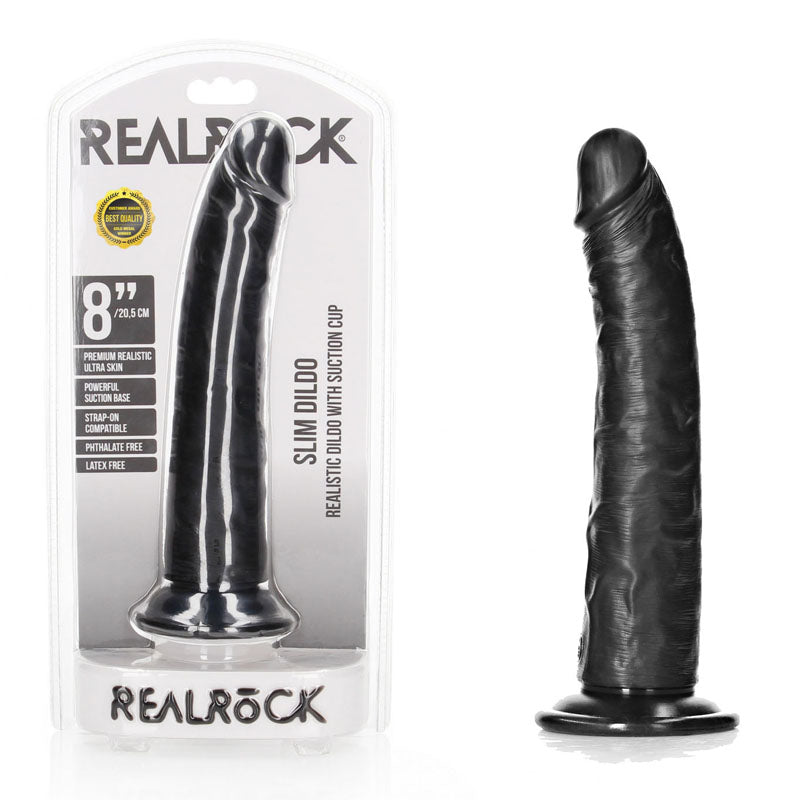 REALROCK realistic slim dildo with suction cup - 20.5 cm (8'') dong in packaging for pleasurable use.