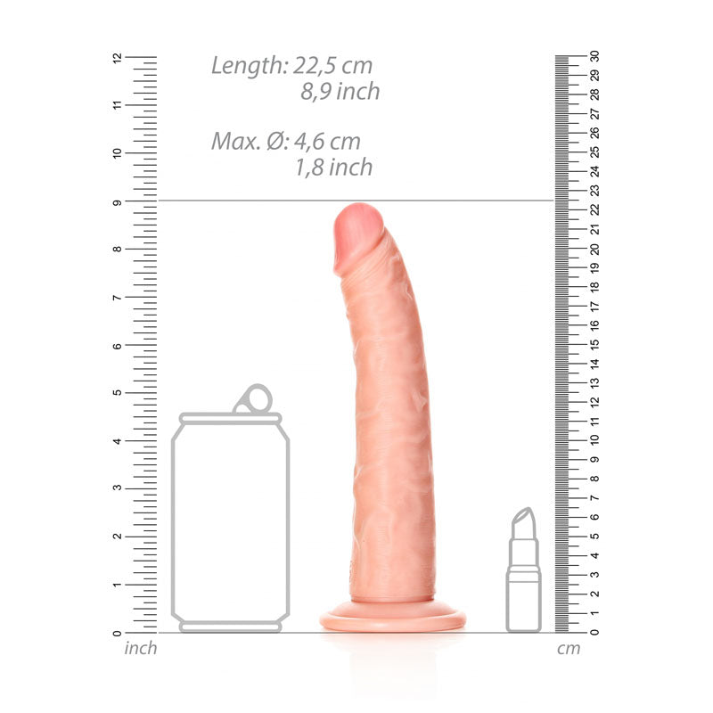 REALROCK Realistic Slim Dildo with Suction Cup - 20.5cm - 20.5 cm (8'') Dong alongside measuring scale for size reference.