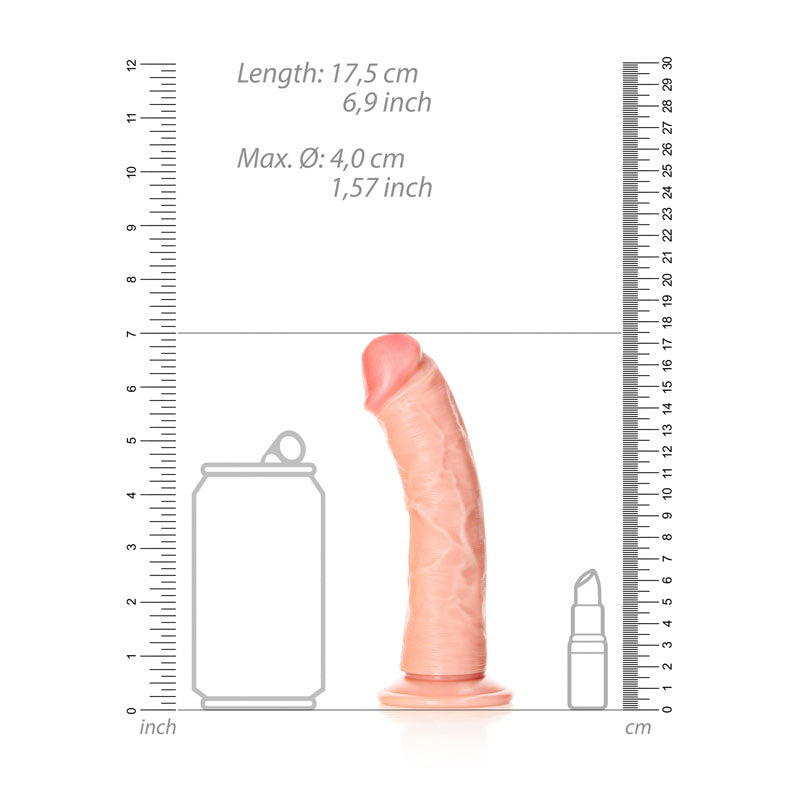 REALROCK Realistic Regular Curved Dildo with Suction Cup - 15.5 cm -  15.5 cm (6'') Dong with measurement guide and comparison.