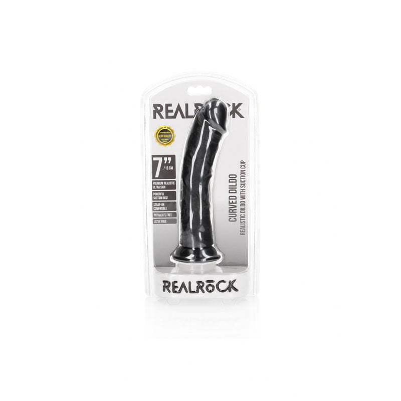 REALROCK Realistic Regular Curved Dildo with Suction Cup - 18 cm -  18 cm (7'') Dong packaging image displaying the product.