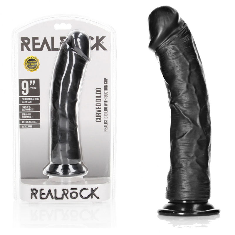 REALROCK Realistic Regular Curved Dildo with Suction Cup - 23 cm -  23 cm (9'') Dong
