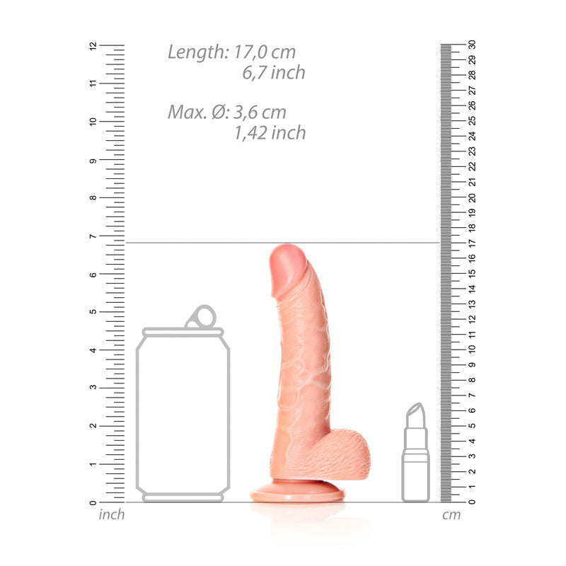 REALROCK Realistic Regular Curved Dong with Balls - 15.5 cm -  15.5 cm (6'') Dong displayed with measurement guide.