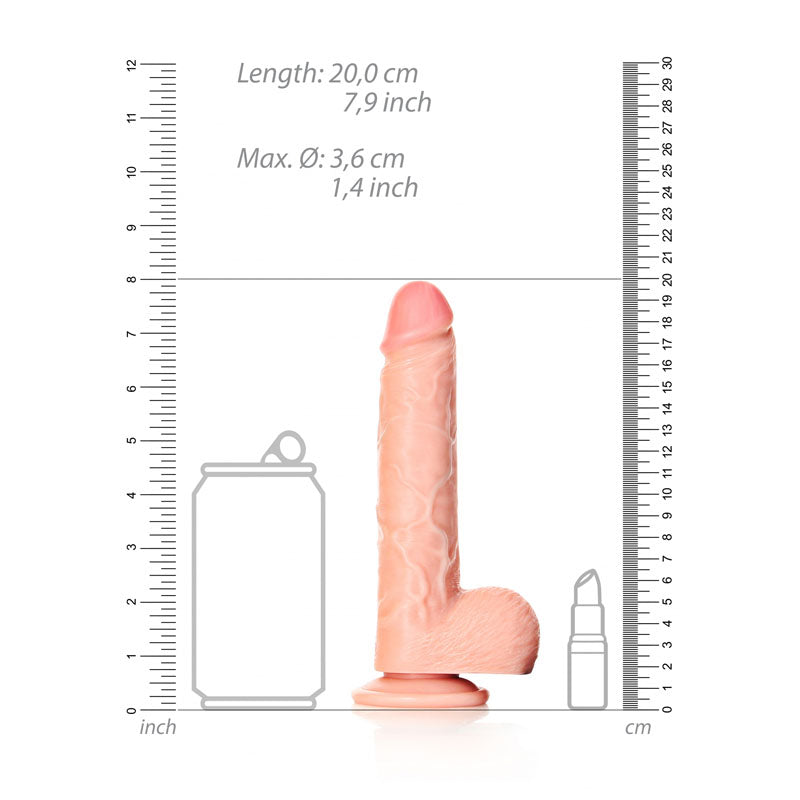 REALROCK Straight Realistic Dildo with Balls - 18 cm -  18 cm (7'') Dong with size measurements displayed