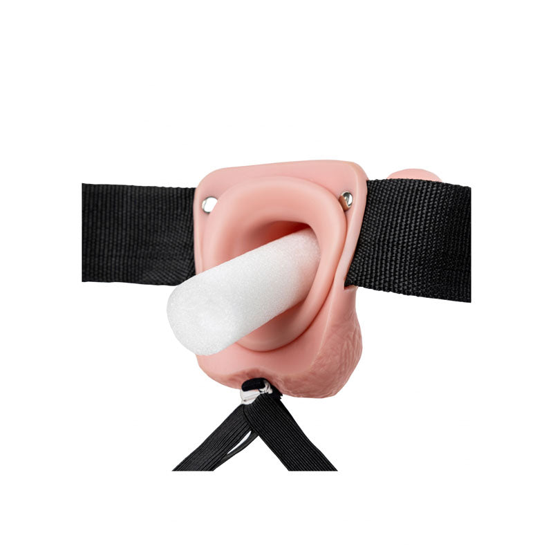 REALROCK Vibrating Hollow Strapon + Balls - 23cm - 23 cm Vibrating Hollow Strap-On close-up of harness and insert.