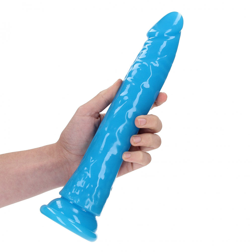 REALROCK 29 cm Slim Glow in the Dark Neon -  - Glow in Dark  29 cm (11'') Dong in blue being held