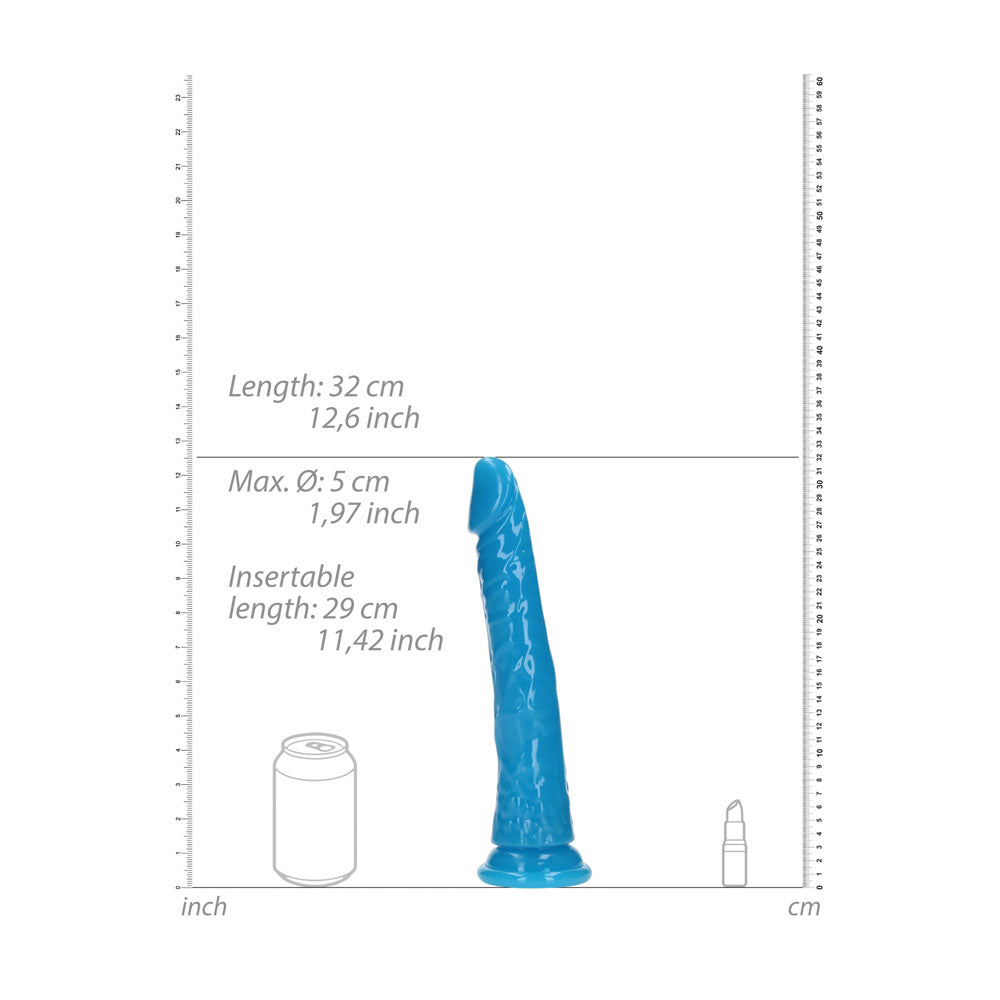 REALROCK 29 cm Slim Glow in the Dark Neon -  - Glow in Dark  29 cm (11'') Dong dimensions and insertable length guide.