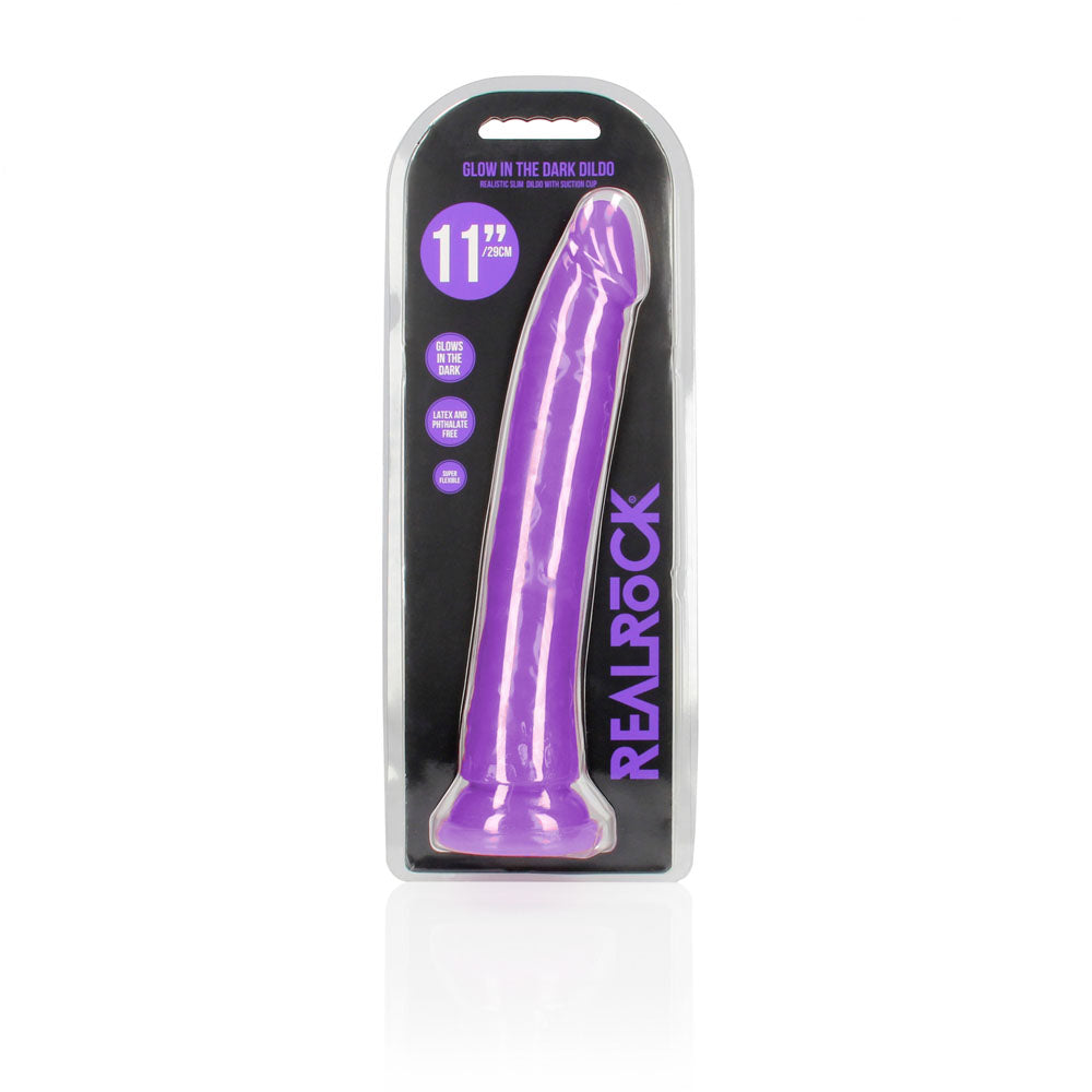 REALROCK 29 cm Slim Glow in the Dark Neon -  - Glow in Dark  29 cm (11'') Dong in packaging showing its glow feature.