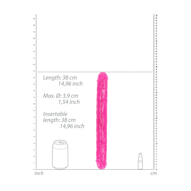 REALROCK 38 cm Double Dong Glow -  -  38 cm (15'') Double Dong detailed size chart with measurements.