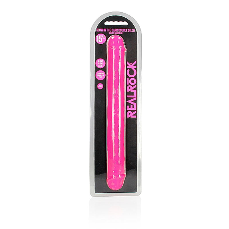 REALROCK 38 cm Double Dong Glow -  -  38 cm (15'') Double Dong package with bright pink design.
