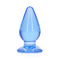 REALROCK 11.5 cm anal plug in a clear blue design with a suction cup base for hands-free use.