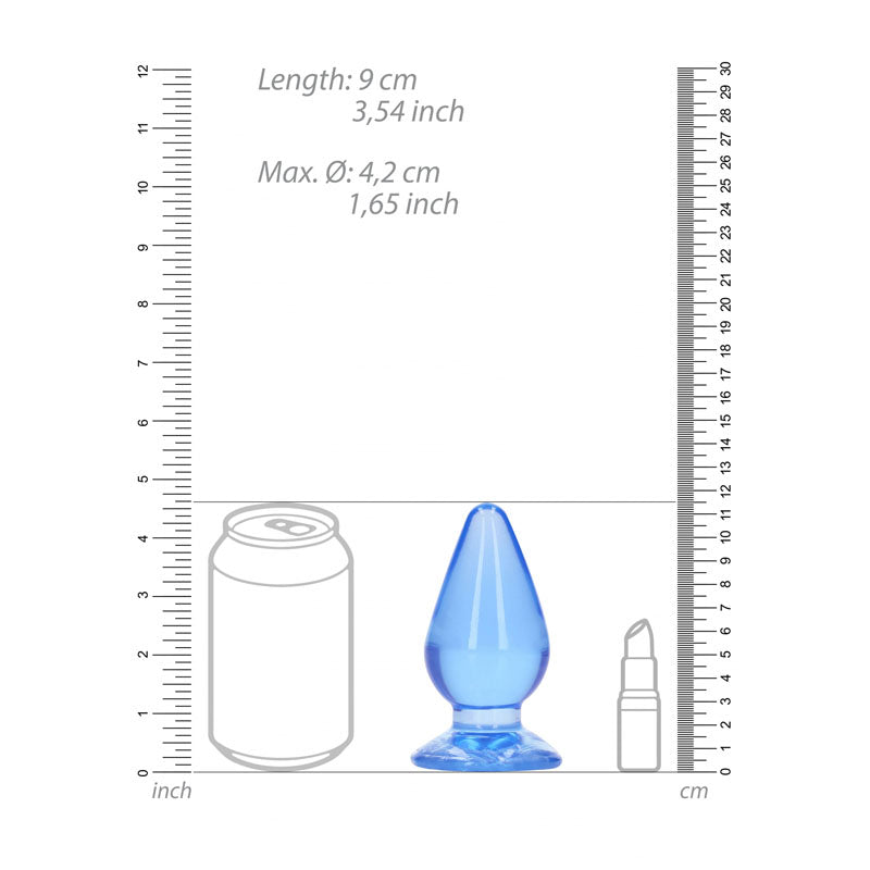 Image showing dimensions of the REALROCK 11.5 cm anal plug with a scale for comparison.