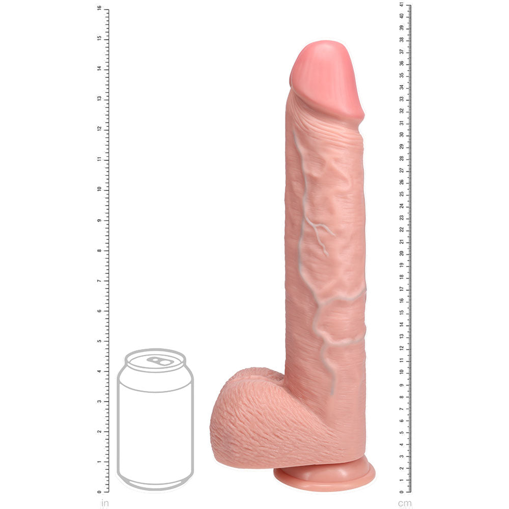 REALROCK 38cm Extra Long Dildo with Balls -  -  38 cm (15'') Extra Long Dong next to a scale for size comparison.