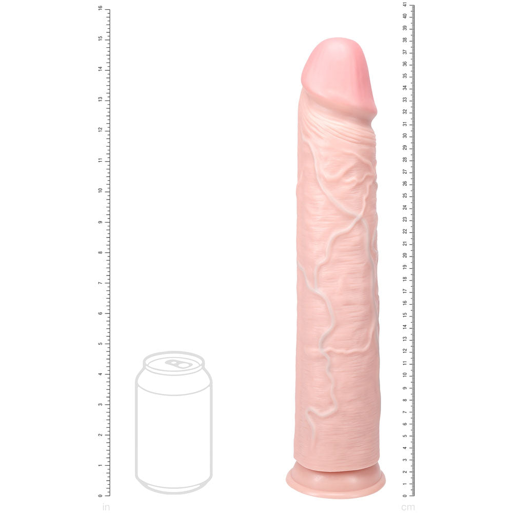 REALROCK 38cm Extra Long Dildo -  -  38 cm (15'') Extra Long Dong displayed next to measurement markers for scale.