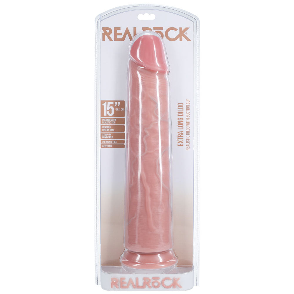 REALROCK 38cm Extra Long Dildo -  -  38 cm (15'') Extra Long Dong in packaging with suction cup.