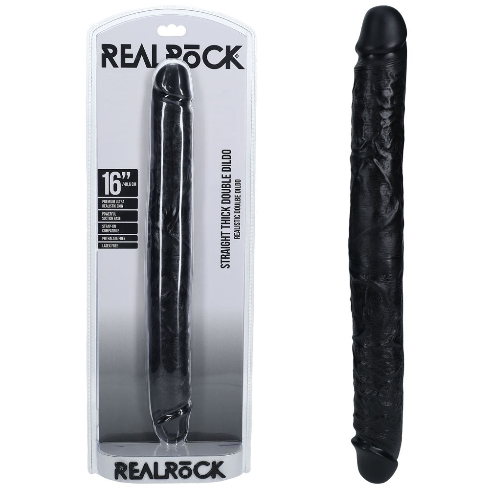 REALROCK 40cm Thick Double Dildo -  -  40 cm (16'') Thick Double Dong in packaging, realistic design, black color.