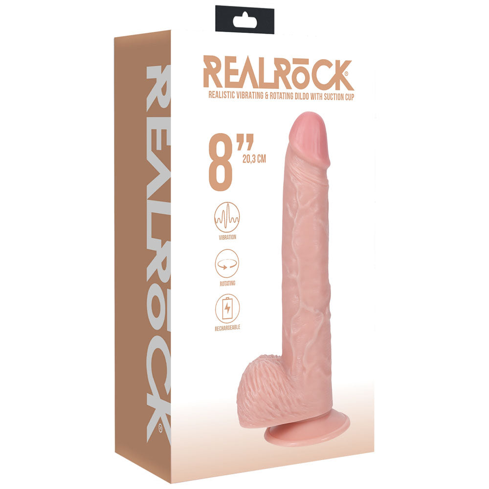 REALROCK 20cm Vibrating + Rotating Cock + Balls -  -  20.3 cm (8'') USB Rechargeable Vibrating and Rotating Dong Packaging