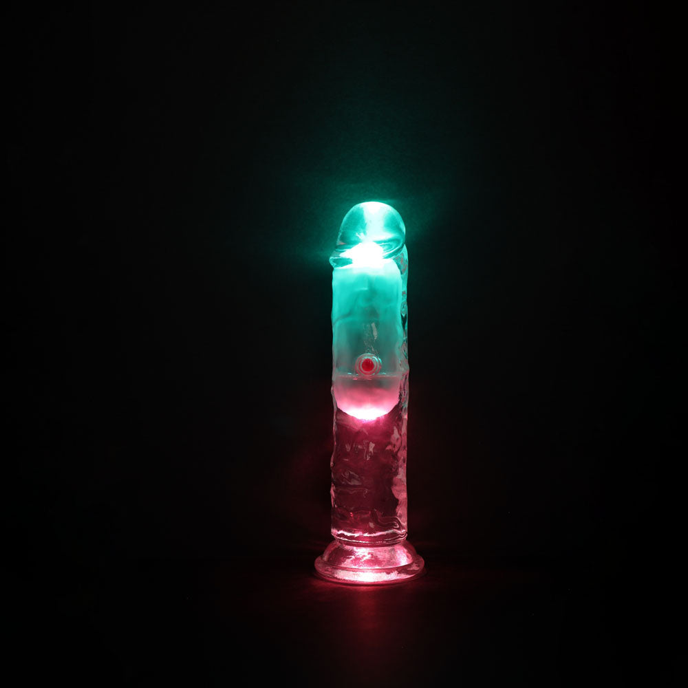 REALROCK 6'' No Balls Wireless Rechargeable LED Vibrating Dong - Clear with LED 16.5 cm USB Rechargeable Vibrating Dong with Remote.