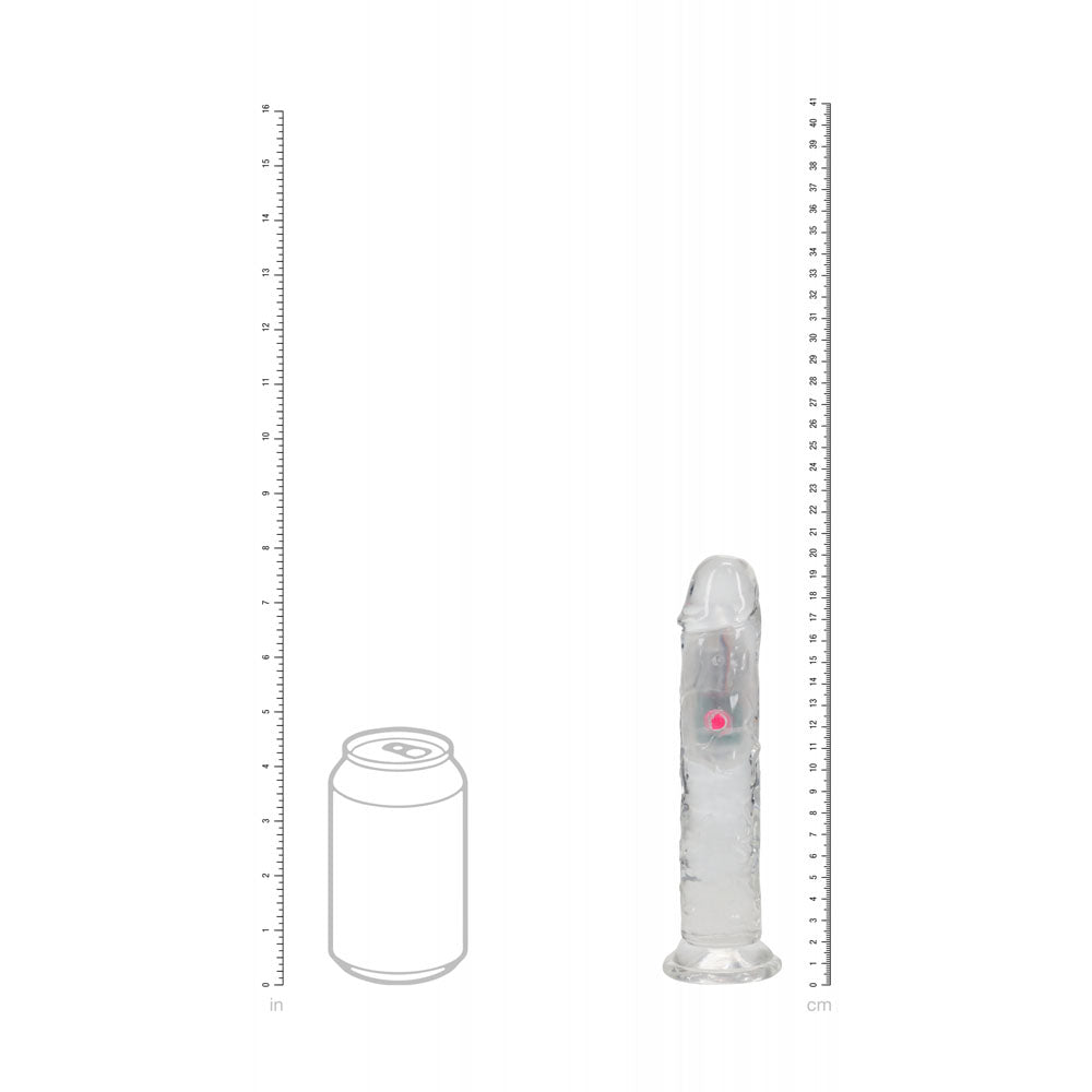 REALROCK 7'' No Balls Wireless Rechargeable LED Vibrating Dong - Clear with LED 20 cm USB Rechargeable Vibrating Dong with Remote.