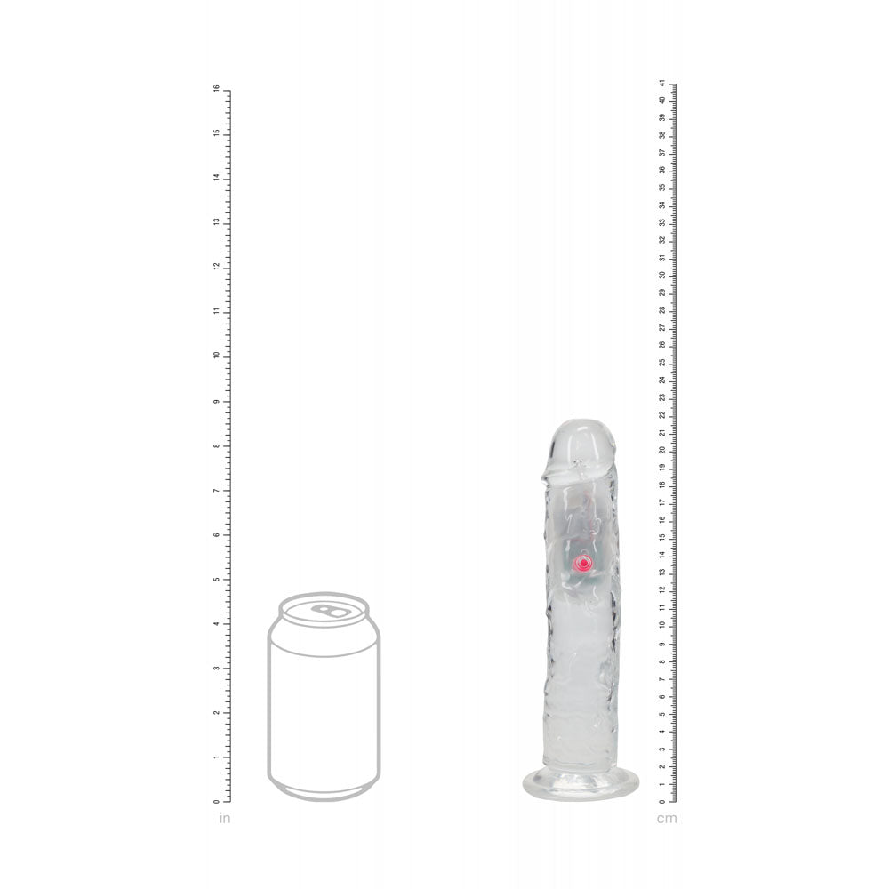 REALROCK 8'' No Balls Wireless Rechargeable LED Vibrating Dong - Clear with LED 22 cm USB Rechargeable Vibrating Dong with Remote.