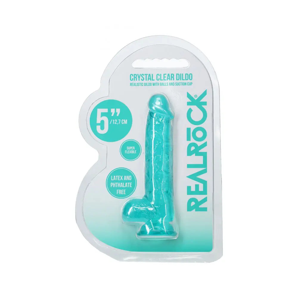 REALROCK 5'' Crystal Clear Dildo with Balls - Turquoise - Clear Turquoise 14.7 cm Dong Shots Toys Discreet Intimate Essentials.