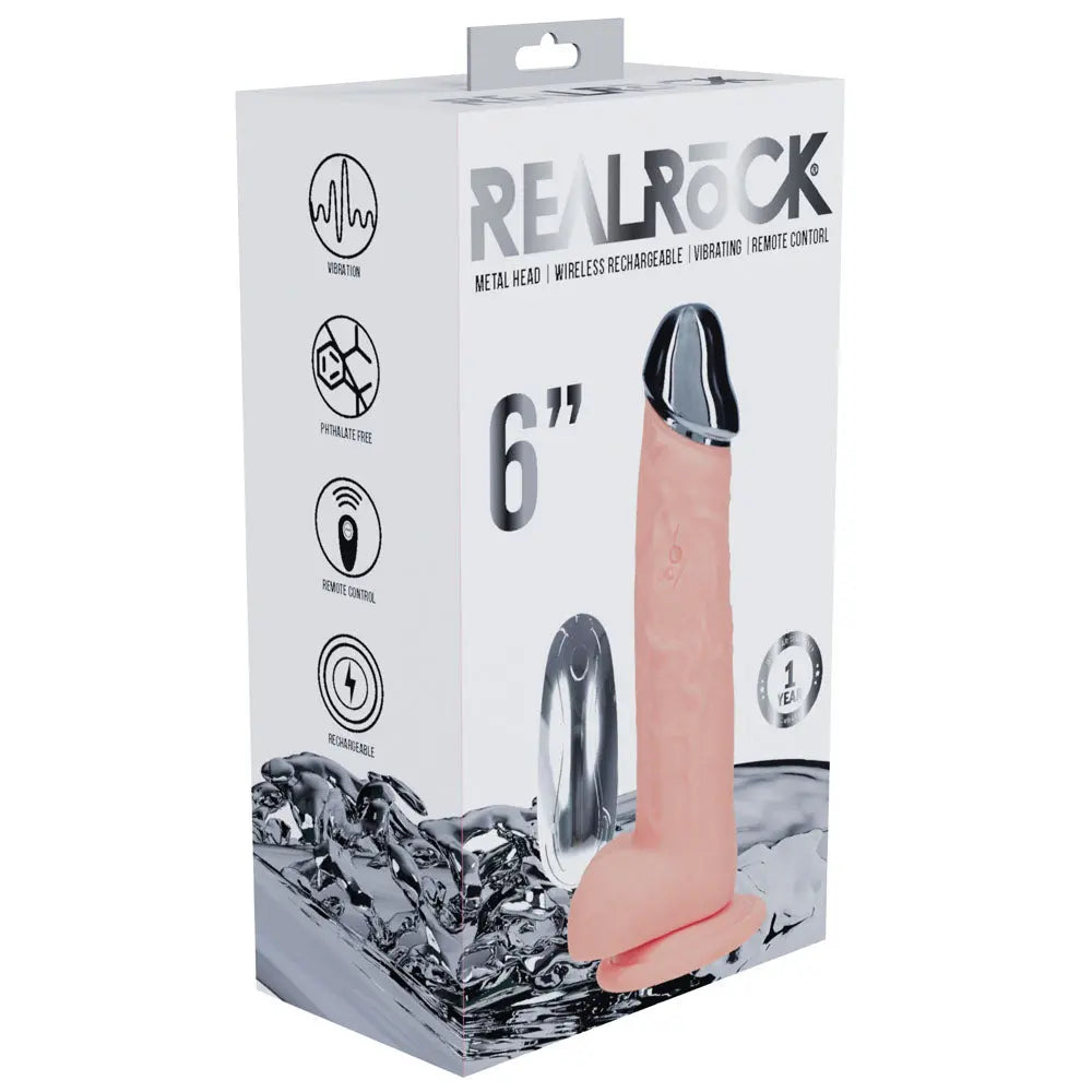 REALROCK Metal Head 6'' Rechargeable Dildo -  -  16.2 cm USB Rechargeable Vibrating Dildo with Metal Head and Wireless Remote Shots Toys Discreet Intimate Essentials.