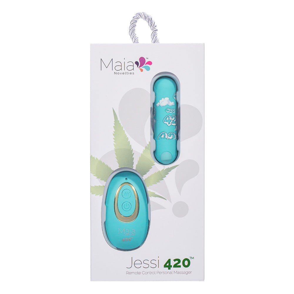 Maia JESSI 420 Remote - Sky 7.6 cm USB Rechargeable Bullet with Wireless Remote packaging display.