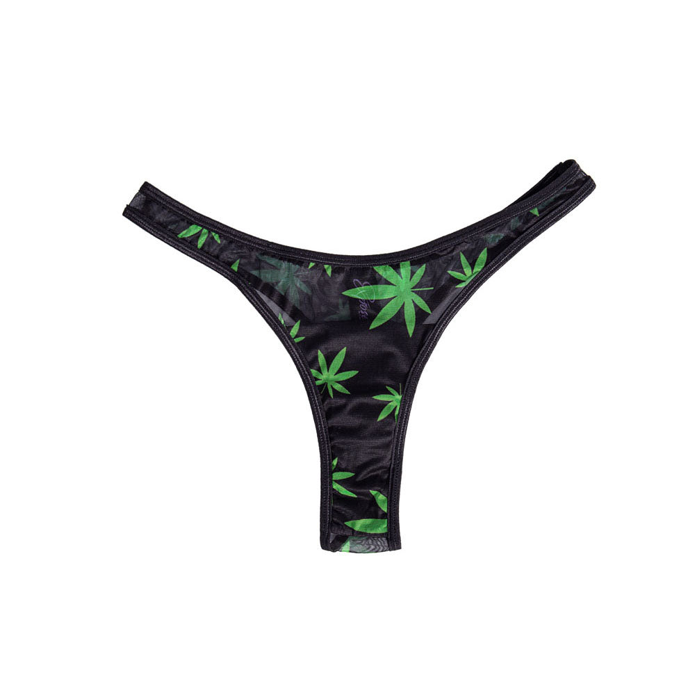 Maia DATE NIGHT 420 PANTY VIBE - S/M - S/M 420 Panty with USB Rechargeable Bullet & Remote in black with green leaf print.