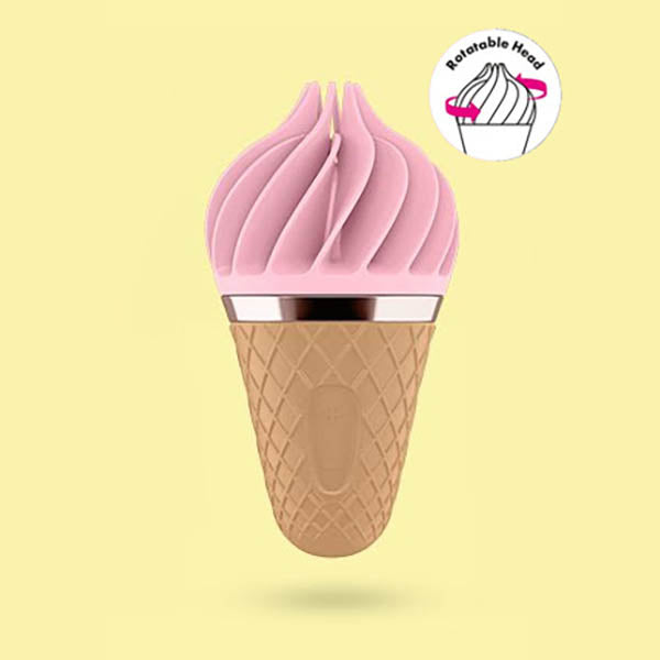 Satisfyer Sweet Treat Spinnator - USB Rechargeable Stimulator with Rotating Head in ice cream cone design.