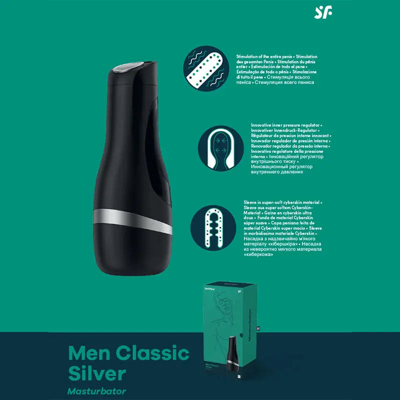 Satisfyer Men Classic - Black/Silver Stroker Satisfyer Discreet Intimate Essentials.