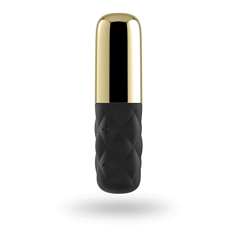 Satisfyer Mini Sparking Darling - Gold/Black USB Rechargeable Mini Vibrator, a compact and powerful travel-friendly vibe.