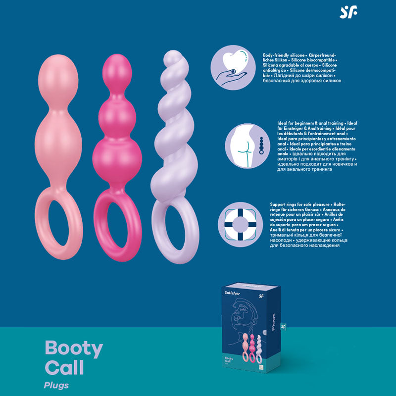 Satisfyer Booty Call -  Butt Plugs - Set of 3 featuring three distinct shapes for sensual pleasure and anal training.