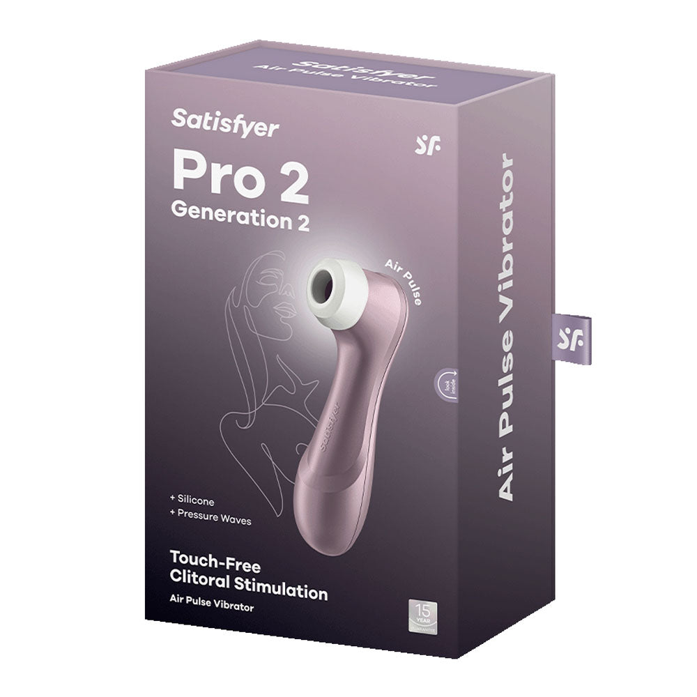 Satisfyer Pro 2 -  - Touch-Free USB-Rechargeable Clitoral Stimulator packaging with air pulse technology.