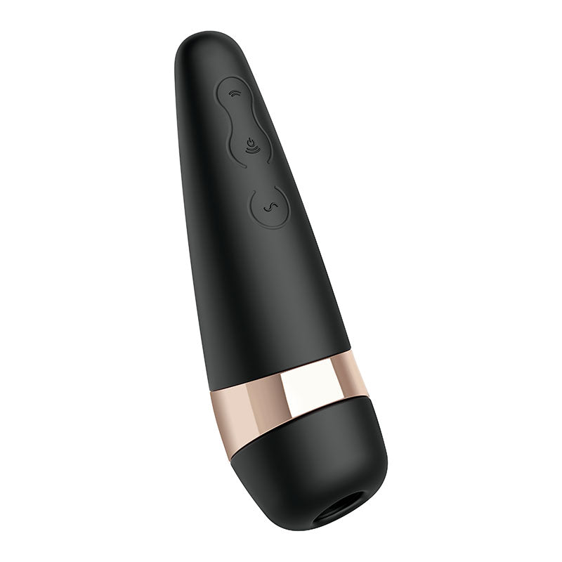 Satisfyer Pro 3+ - Touch-Free USB-Rechargeable Clitoral Stimulator with Vibration in elegant black design.