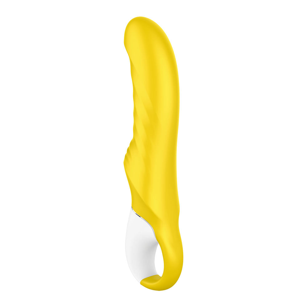 Satisfyer Vibes - Yummy Sunshine -  USB Rechargeable Vibrator in vibrant yellow with ribbed texture for intense pleasure.