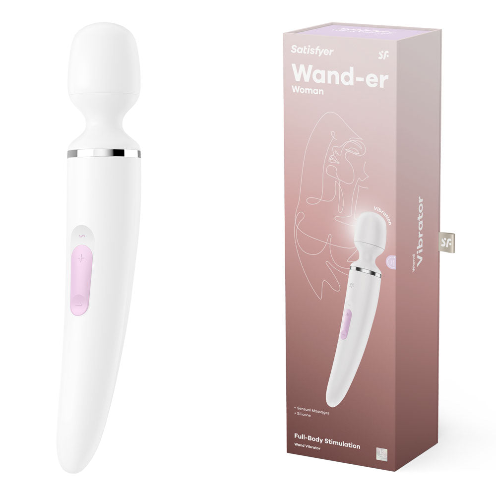 Satisfyer Wand-er Woman - USB Rechargeable Massager Wand displayed with packaging for relaxation and intimate essentials.