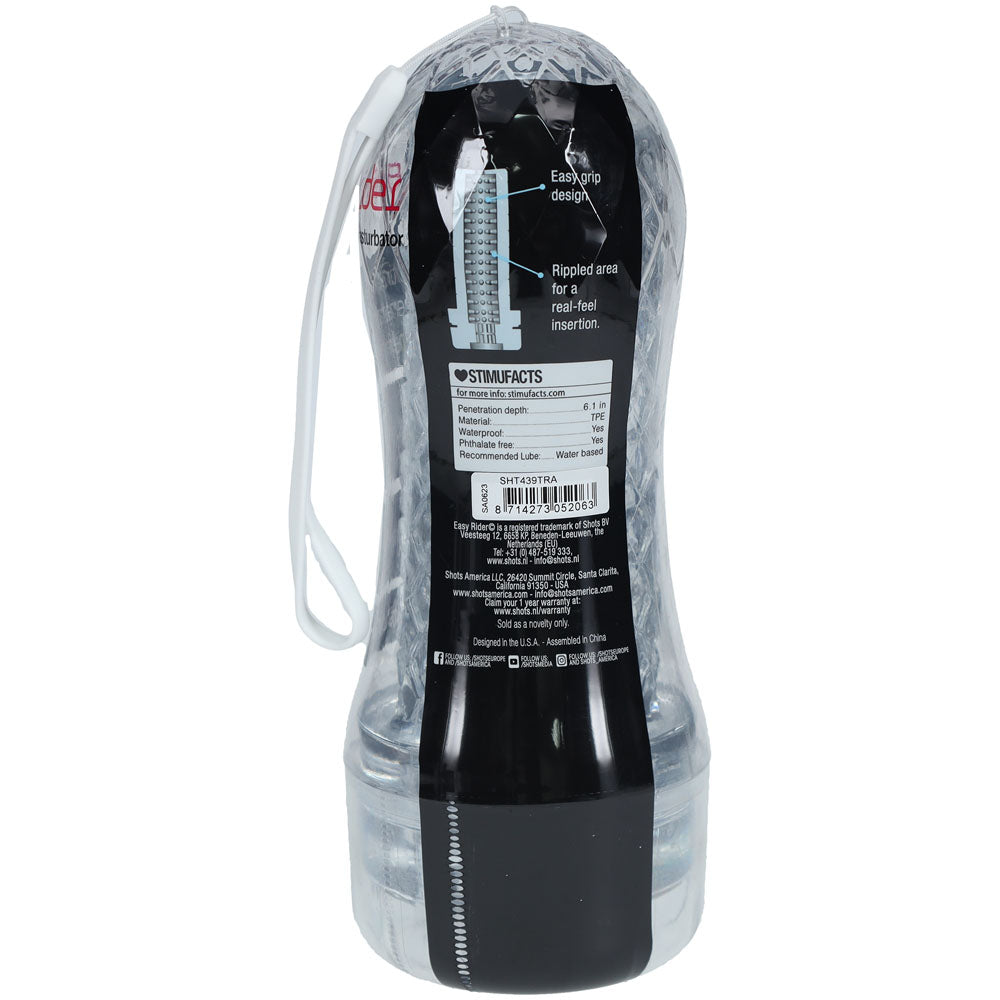 SHOTS Easy Rider -  -  Vagina Stroker, clear masturbator with easy grip design and rippled texture for enhanced pleasure.
