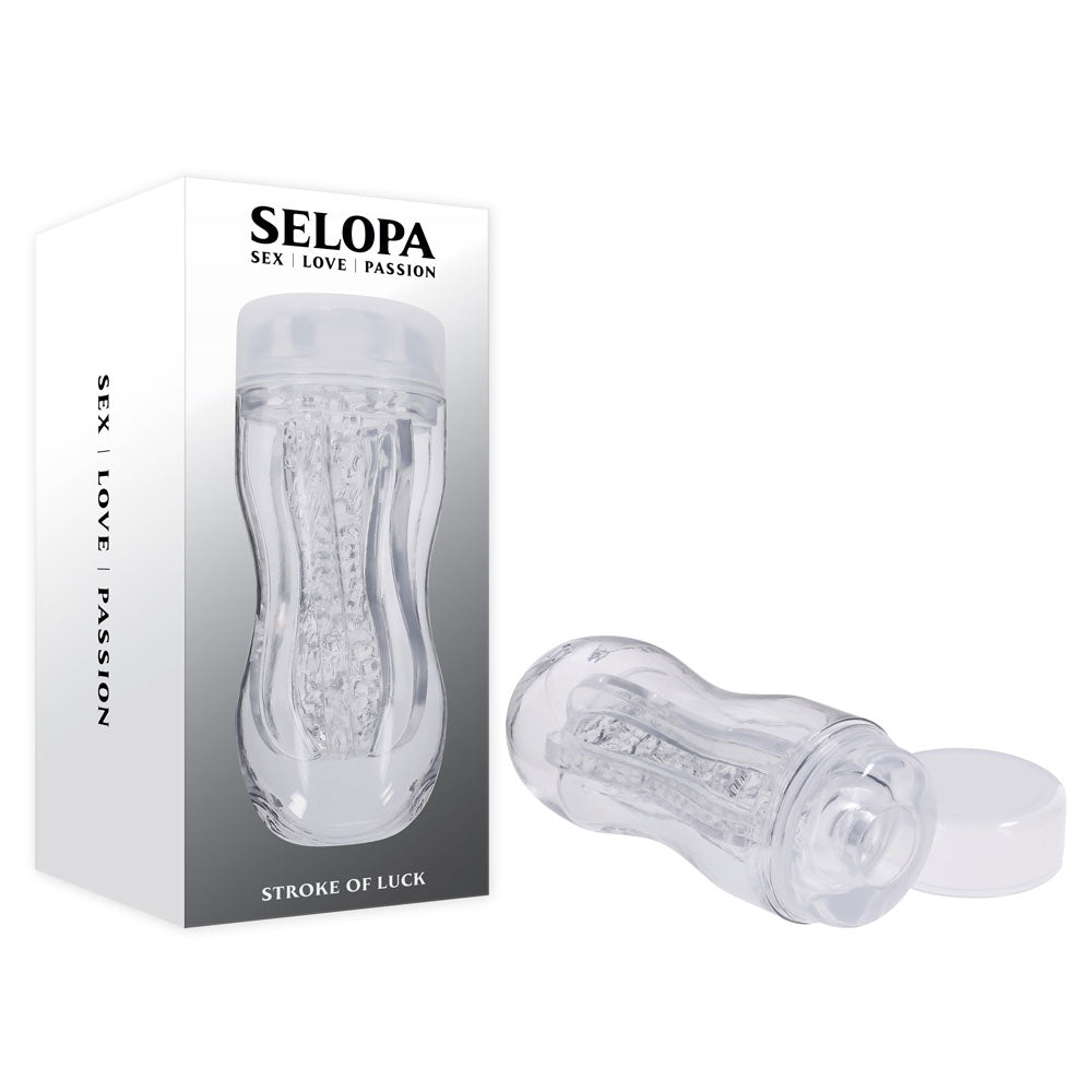 Selopa STROKE OF LUCK - Stroker with ergonomic design and vibrating C-ring, ideal for intimate essentials.