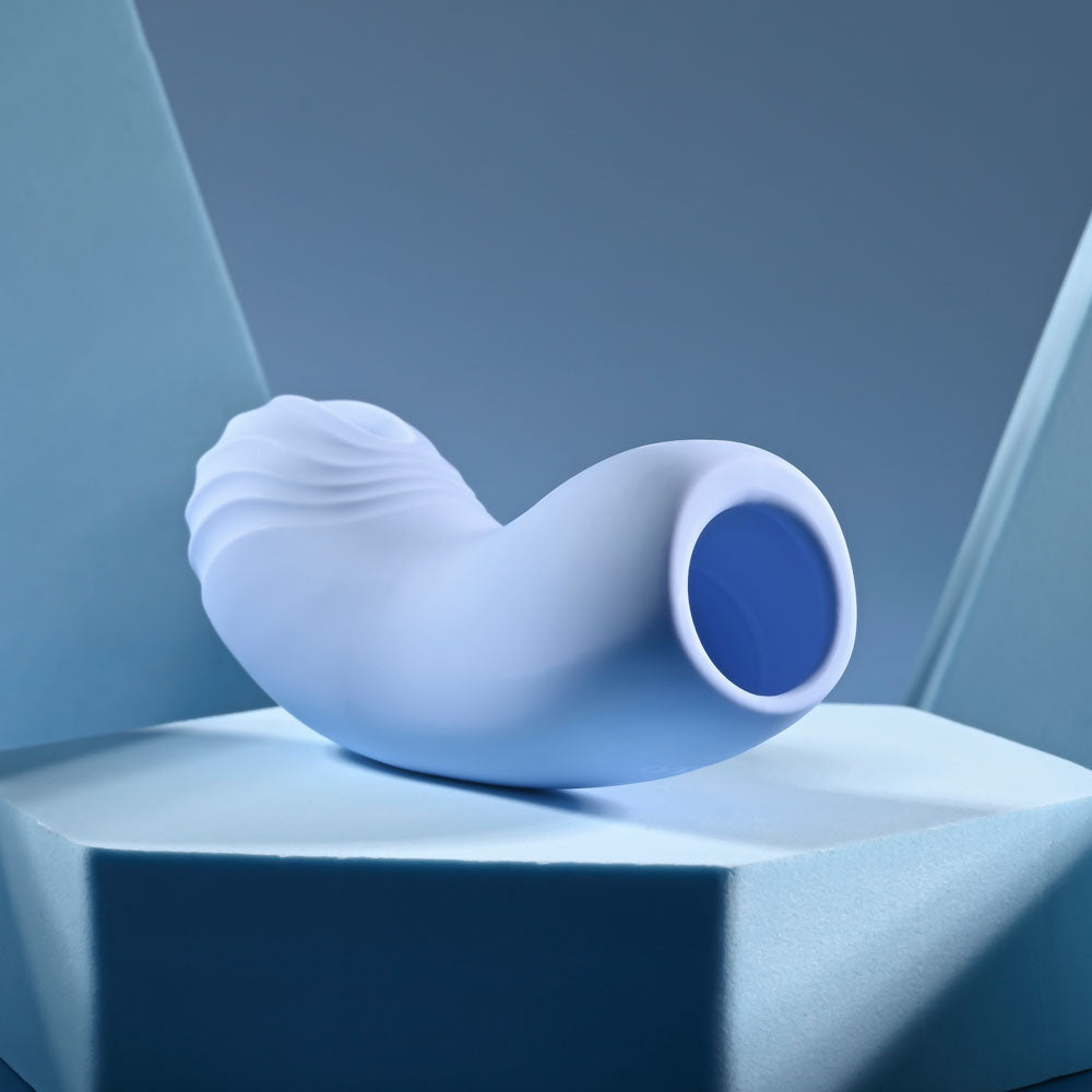Selopa GOOD POINT -  USB Rechargeable Hollow Vibrating Finger Stimulator on a blue background.