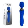 Selopa BELLE USB rechargeable massage wand in blue, featuring textured head and independent motors.