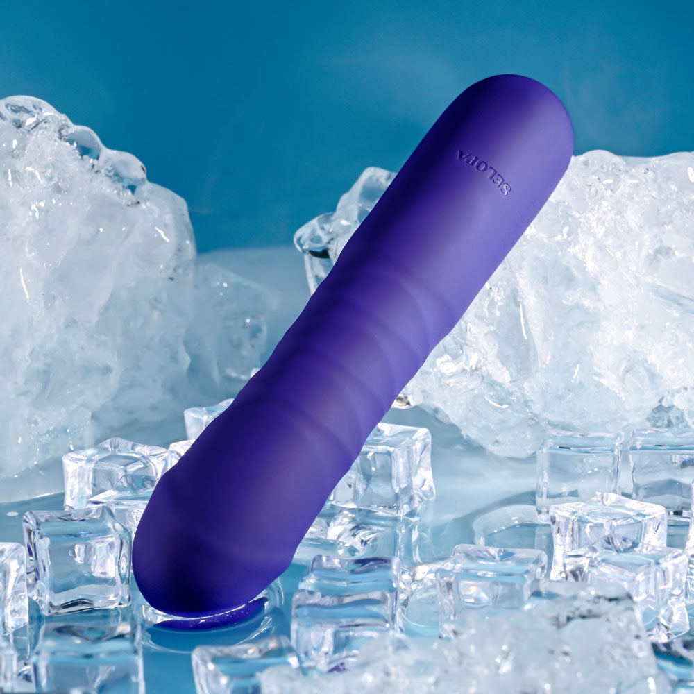 Selopa AMBITION - 17 cm USB Rechargeable Thrusting Vibrator on ice, vibrant purple color, intimate essentials for her.