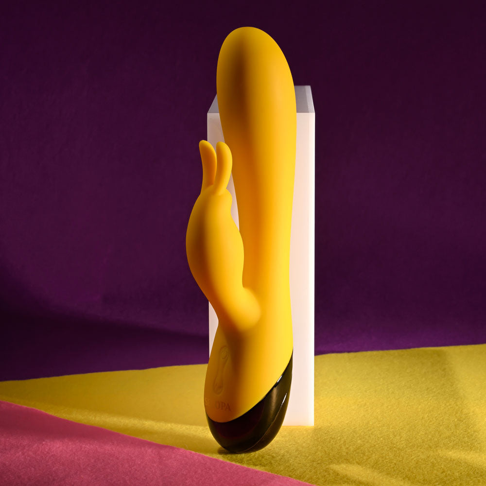 Selopa BUZZZ BUNNY - 19.7 cm USB Rechargeable Rabbit Vibrator in vibrant yellow color, designed for intimate essentials for her.
