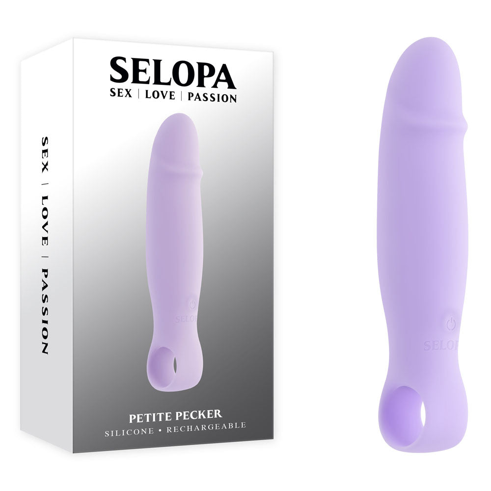 Selopa PETITE PECKER - 11.7 cm USB Rechargeable Mini Vibrator in light purple with a silicone finish.