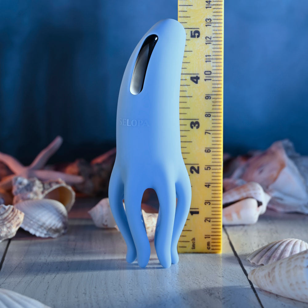 Selopa TENTACLE TICKLER - USB Rechargeable Vibrating Stimulator next to a ruler for size comparison.