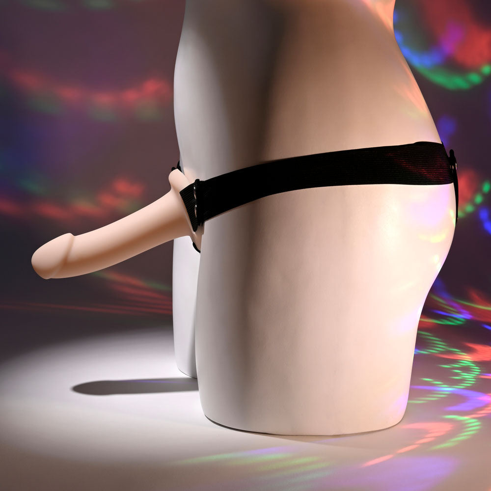 Selopa OUR FIRST HOLLOW STRAP ON LIGHT - 16.3 cm Hollow Strap-On displayed on a mannequin with harness.
