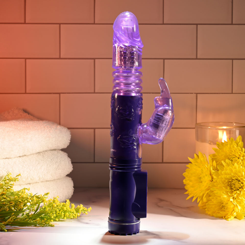 Selopa BUNNY THRUSTER - 24.8 cm Thrusting Rabbit Vibrator in purple, featuring rotating and thrusting functionality.