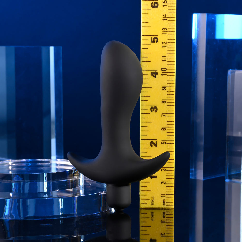 Selopa P-SPOT TRAINER -  12.7 cm Vibrating Prostate Massager next to a ruler for size reference.