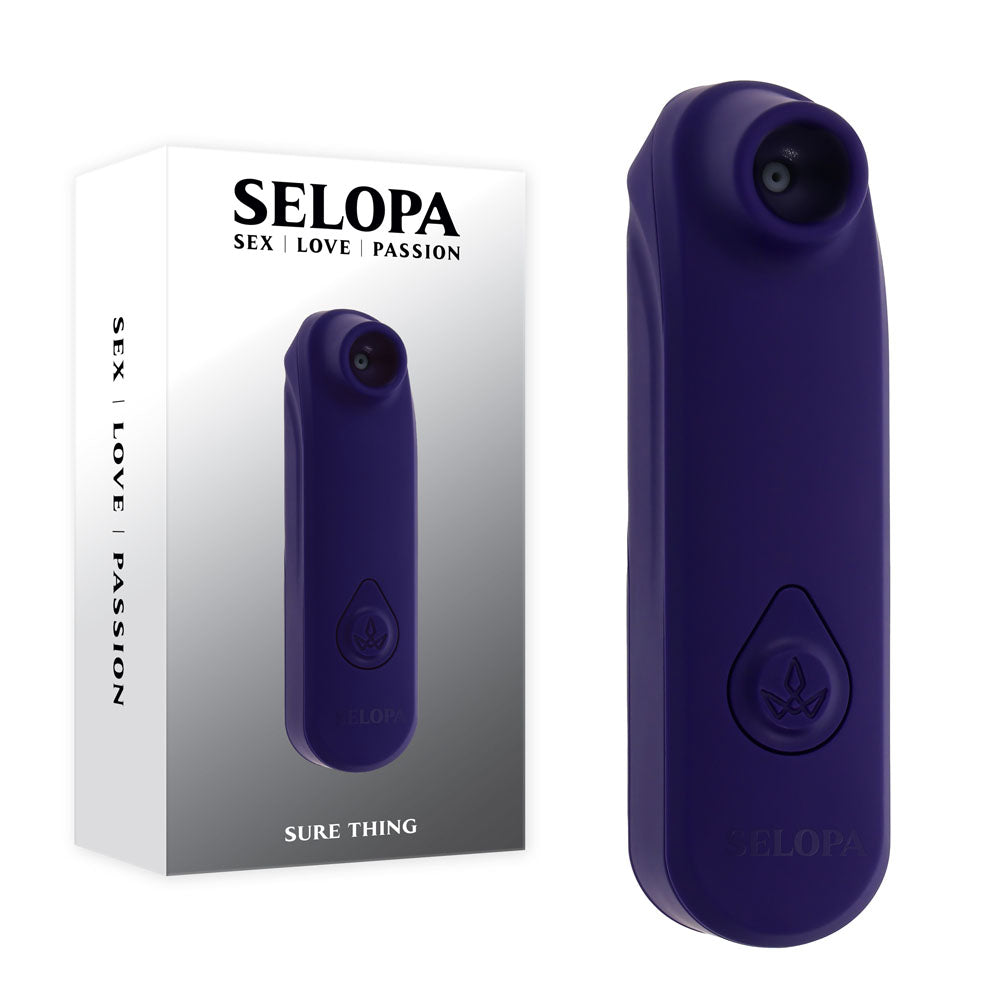 Selopa SURE THING -  Vibrating & Sucking Stimulator in purple with box, intimate essentials for her.