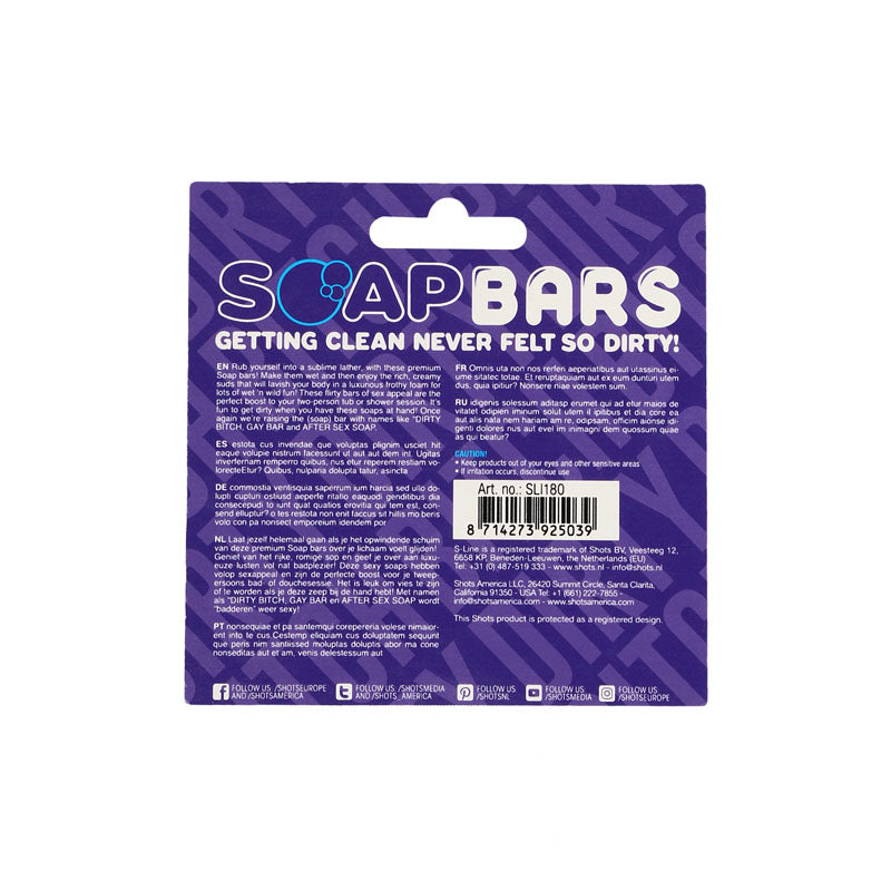 S-LINE Soap Bar - Dirty Bitch -  Novelty Soap packaging with playful design and product information.