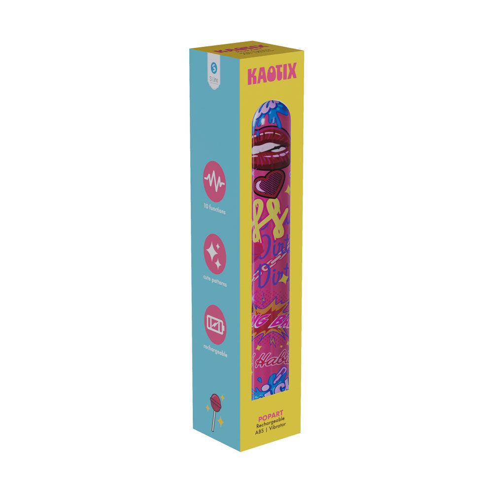 S-LINE Kaotix Pop Art - 17.8 cm USB Rechargeable Vibrator packaging featuring vibrant pop art design.